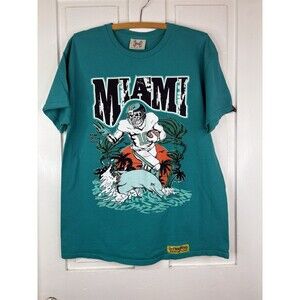 Brand X Miami Dolphins Shirt Mens Large Teal Skull King Of The Hill CP624 Tee L